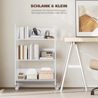 HOMCOM Bücherregal Aufbewahrungsregal mit 3 Ebenen, Rädern, Spielzeugregal für Schlafzimmer, 69 x 26 x 108 cm, Weiß(m-7)