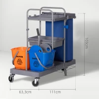 HOMCOM Putzwagen Reinigungswagen mit 3 Ebenen Wischwagen mit Presse, 2x18L Eimer  für Hotel(m-3)