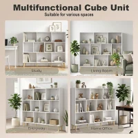 HOMCOM 10-Cube Bookcase, 3-Tier Book Shelf with Solid Wood Legs, 140 cm Modern Bookshelf with Anti-Tip Kit for Bedroom, White(m-7)