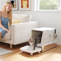PawHut Arenero para Gatos de Acero Inoxidable XL Cerrado con Tapa Abatible Borde Alto Pala Metálica Antifugas Gris Claro(m-10)