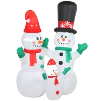Outsunny Aufblasbar Schneemann Familie, 1,8 m Weihnachtsdeko mit LED-Beleuchtung für Innen- und Außenbereich(m-11)