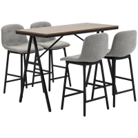 HOMCOM Ensemble table de bar avec tabourets table à manger debout avec 4 chaises rembourrées pieds en acier 120x60x91cm gris(m-12)