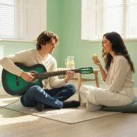 HOMCOM 38 Inch Acoustic Electric Guitar, Beginner Junior Adult Guitar Gloss Finish with Carrying Case - Dark Green(m-7)