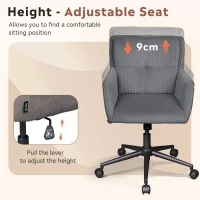 DEVAISE Vanity Chair with Silent Wheels, Height Adjustable Swivel Corduroy Chair for Dressing Table, Easy Assembly Ideal for Home Bedroom and Living Room, Charcoal Grey(m-4)