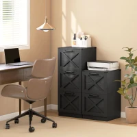 HOMCOM Gaveteiro de Escritório com 3 Gavetas, Pastas Suspensas para Formatos Letter/A4, Estilo Rústico, 40x40x101 cm, Preto(m-5)