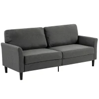 HOMCOM Divano 3 Posti in Tessuto Effetto Lino con Braccioli Curvi e Imbottitura Spessa, Grigio Scuro(m-11)
