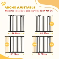 PawHut Barrera de Seguridad para Perros 74-100 cm con Extensiones Montaje a Presión y Doble Bloqueo Negro(m-4)