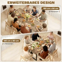 HOMCOM Ausziehbarer Esstisch für 6-8 Personen, 140-180 cm, rechteckiger Küchentisch mit Stahlbasis, Naturholz+Schwarz(m-4)