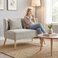 HOMCOM 2-Sitzer-Sofa, kleines Chenille-Sofa mit Flügelrücken, dickem Sitz, Gummibaumholzfüßen, Beige(m-2)
