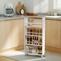 HOMCOM Multifunktionsregal mit Rollen, schmale Bauweise, 4 Fächer, 45x15x91 cm, Natur(m-10)