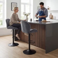 HOMCOM Lote de 2 Bancos de Bar, Altura Ajustável 62-83cm, Giratórias 360°, Assento Estofado, Encosto e Apoio para Pés, Cinza(m-6)