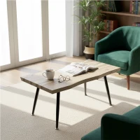 HOMCOM Couchtisch Beistelltisch mit Stahlbeine, 4 cm dicker Tischplatte Wohnzimmertisch 100 x 50 x 45 cm Eiche+Schwarz(m-9)