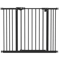 PawHut Barrera de Seguridad para Perros 74-100 cm con Extensiones Montaje a Presión y Doble Bloqueo Negro(m-1)