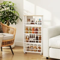 HOMCOM Multifunktionsregal mit Rollen, schmale Bauweise, 4 Fächer, 45x15x91 cm, Natur(m-7)