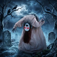 HOMCOM Fantasma animado de Halloween com gritos assustadores, olhos luminosos, ativado por som/toque(m-5)