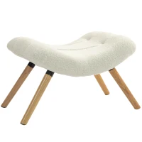 HOMCOM Repose pied salon ottoman pouf salon tabouret de canapé en tissu avec pieds en bois de hêtre, siège rembourré, crème(m-1)