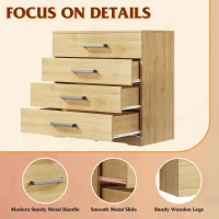 WLIVE Chest of Drawers with 4 Drawers, Metal Handles and Runners, Modern Storage Drawers for Bedroom, Kids Room, Closet, Oak(m-4)