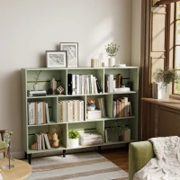 HOMCOM 10-Cube Bookcase, 3-Tier Book Shelf with Solid Wood Legs, 140 cm Modern Bookshelf with Anti-Tip Kit, Light Green(m-8)