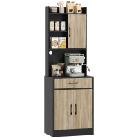 HOMCOM Küchenschrank mit Arbeitsfläche und Kabelloch, moderne Küchenkommode mit Schublade, 3 offene Regale, Naturholz, Schwarz(m-12)
