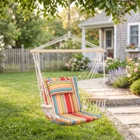 Outsunny Chaise suspendue hamac de voyage respirant portable 100 x 106 cm coton macramé polyester multicolore rayé(m-2)