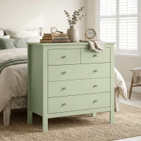 HOMCOM 5 Drawer Chest of Drawers, Modern Dresser for Bedroom, Bedside Storage Cabinet, Wide Storage Unit with Glide Runners for Living Room, Hallway, Closet, 79 x 39.5 x 80.5 cm, Sage Green(m-2)