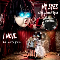 HOMCOM Animated Halloween Girl Riding Horse, Halloween Animatronics with Creepy Rhymes, Glowing Eyes, Sound/Touch Activated(m-4)