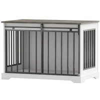 PawHut 100 cm Large Dog Crate Furniture with Sliding Barn Door for Large Dogs, White(m-15)