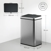HOMCOM Sensor Mülleimer 40L Edelstahl Automatischer Mülleimer mit Soft-Close-Deckel Bewegungssensor 35,5 x 26 x 55 cm Silber(m-3)