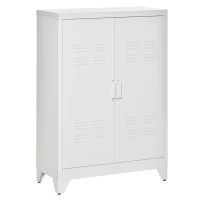 HOMCOM Aktenschrank Metallschrank Mehrzweckschrank mit magnetischer Lamellen-Doppeltür 75 x 33 x 110 cm Weiß(m-1)