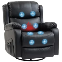 HOMCOM Massagesessel, Wärme- & Liegefunktion, Kunstleder, bis 150kg, 97x92x104cm, Schwarz(m-12)