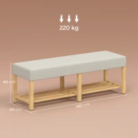 HOMCOM 140 cm Schuhbank aus Massivholz, moderne Flurbank mit gepolsterter Sitzfläche für zwei Personen, Naturholz und Cremeweiß(m-3)