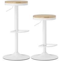 HOMCOM Barhocker 2er Set, Höhenverstellbar 360° Drehbar Barstuhl mit Stahlgestell Fußstütze 38,5x38,5x60-80 cm Naturholz+Weiß(m-12)