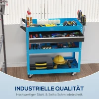 HOMCOM Werkzeugkoffer Werkzeugtrolley Werkzeugbox, 3 Ebenen, 4 Rollen, 82 cm x 35 cm x 76 cm, Blau(m-6)