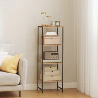 HOMCOM Standregal Badregal aus Bambus und Stahl, mit 4 Ablagen, 4-stöckiges Bücherregal, 36,5 x 33 x 110 cm, Natur(m-10)