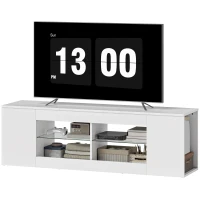 HOMCOM 140 cm TV-Ständer, Fernseh-Kommode, 6 Fächer, 2 Glasregale, Spanplatte, Weiß(m-11)