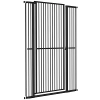 PawHut Barrera para Perros Extra Alta con Ancho Ajustable 77-104 cm Puerta para Perros con Extensiones y Puerta de Paso Negro(m-11)
