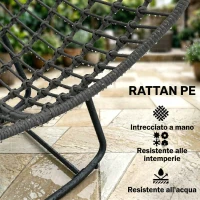 Outsunny Sedia a Dondolo stile Boho in Rattan e Metallo con Cuscino Morbido, 87x110x70 cm, Grigio Scuro(m-5)