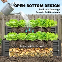 Outsunny 2 Tier Raised Garden Bed, Galvanised Planter Box with Open Bottom for Vegetables Flowers Herbs, 120x101x58cm, Dark Grey(m-6)
