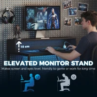 HOMCOM Gaming Desk, 100cm Computer Desk with LED Lights, Power Outlets, Monitor Stand and Remote, Black Wood-Effect(m-6)
