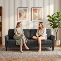 HOMCOM 3-Sitzer-Sofa aus Stoff in Leinenoptik mit geschwungenen Armlehnen und dicker Polsterung, Dunkelgrau(m-4)