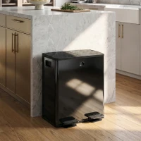 HOMCOM 2 x 20 L Doppelmülleimer, Pedalöffnung, leicht zu reinigen, Edelstahl, Kunststoff, Schwarz(m-10)
