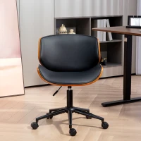 HOMCOM Homeoffice Stuhl aus Kunstleder höhenverstellbar Drehstuhl bis 135 kg belastbar 52 x 54 x 74-84 cm Schwarz+Walnussbraun(m-9)