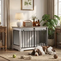 PawHut 100 cm Large Dog Crate Furniture with Sliding Barn Door for Large Dogs, White(m-14)