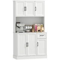 HOMCOM Küchenschrank, 180,5 cm, Vorratsschrank, Arbeitsfläche, Kabelloch, verstellbare Regale, MDF, Weiß(m-12)