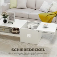 HOMCOM Verstellbarer Couchtisch, Metallschienen, Spanplatte, Fußpads, Weiß(m-4)