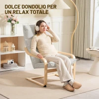 HOMCOM Poltrona a Dondolo Moderna con Braccioli in Legno e Cuscini Spessi in Velluto, 67x83x105 cm, Crema(m-5)