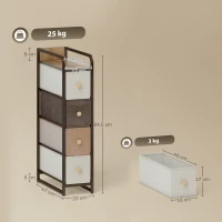 HOMCOM Kommode Schrank mit 4 Schubladen aus Vliesstoff Aufbewahrungsschrank mit Stahlrahmen, 20 x 47 x 84,5 cm, Mehrfarbig(m-3)