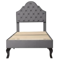 Cama tapizada con cabecero ajustable en altura y somier, sin colchón, 90×200 cm, Gris(m-1)