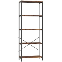 HOMCOM Bücherregal, 5 Ebenen, Metall, Melaminoberfläche, Braun(m-1)