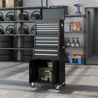 HOMCOM 3-in-1 Werkzeugkiste, Werkzeugschrank mit 4 Rädern, verschließbarer Werkzeugkasten mit 9 Schubladen, Stahl, Schwarz(m-10)